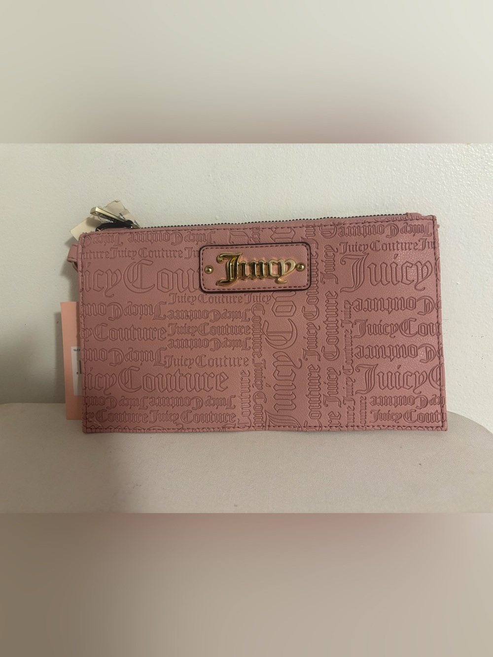 Juicy Couture Dusty Pink Embossed Wristlet with Gold Plaque